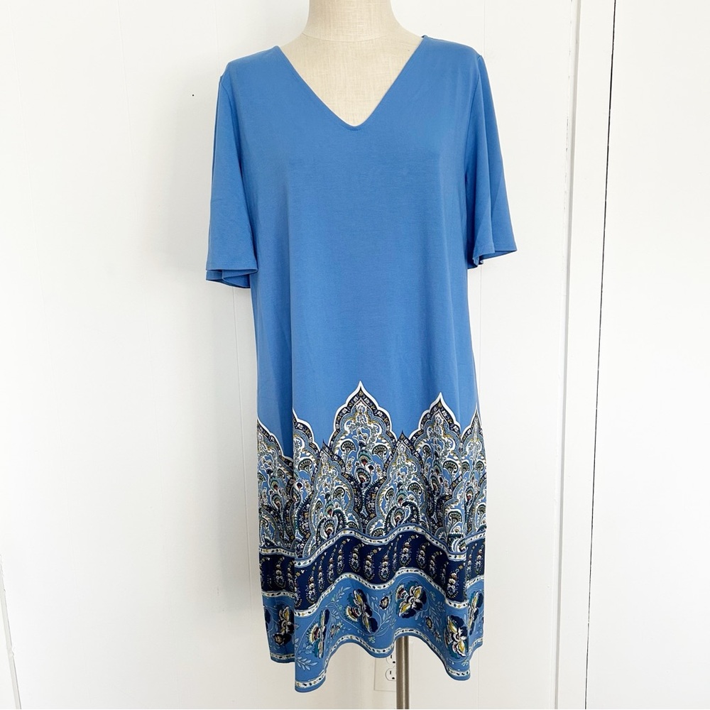 J. Jill Wearever Collection Stretch Paisley Border Teeβ Dress Size Large